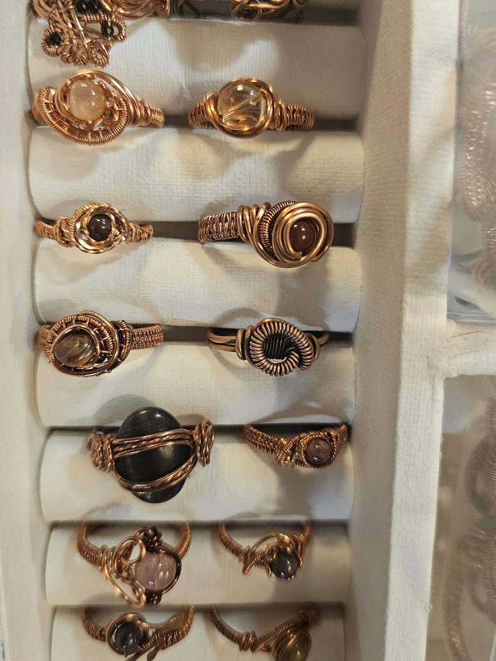 Handcrafted Copper Wire Wrapped Gemstone Rings - Rose Gold Tone